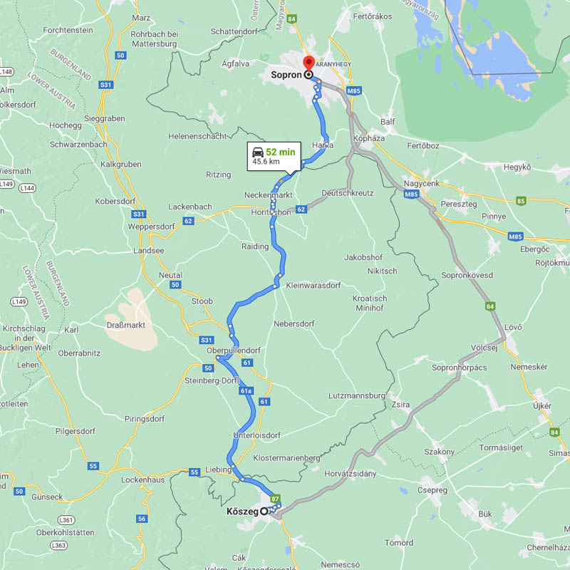 Kőszeg - Sopron távolság